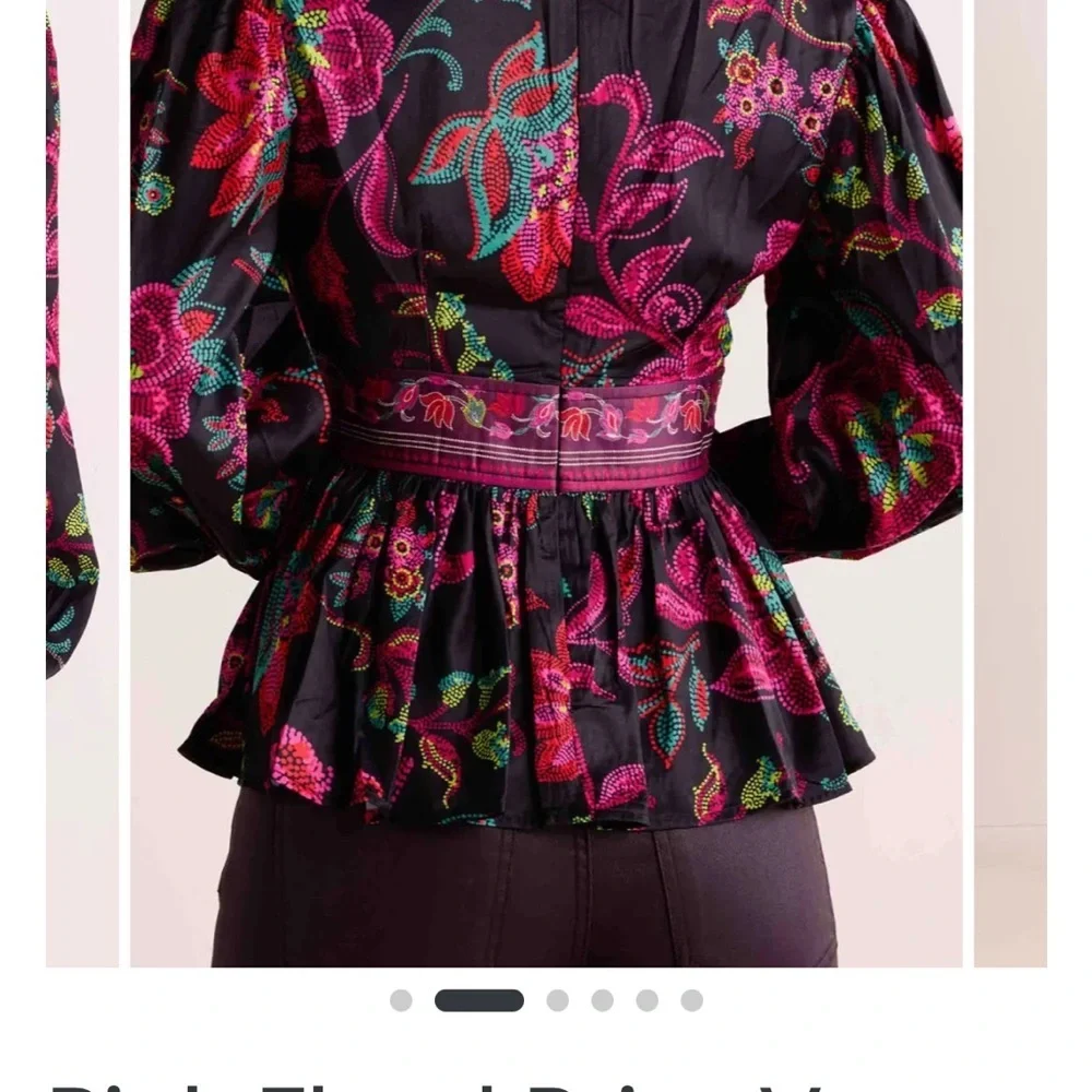 Vibrant Floral V-Neck Blouse in Black and Pink - Picture 4 of 6